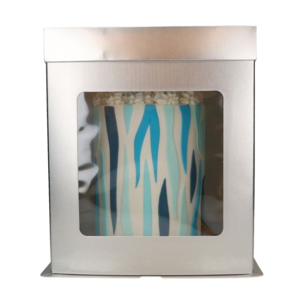 Tortenbox Hoch mit Fenster - 21 x 21 x 23.5cm - Silber